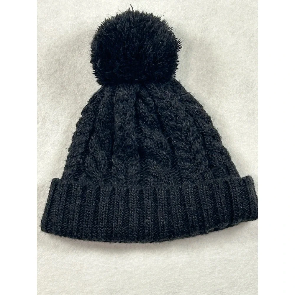 Smartwool Womens Black Cable Knit Merino Wool Blend Pom Pom Beanie Hat